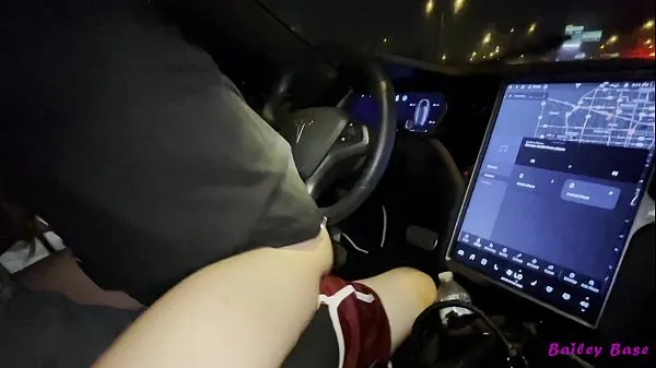 New Hot skinny teen Bailey Base rides boyfriend while Tesla Autopilot top Videos