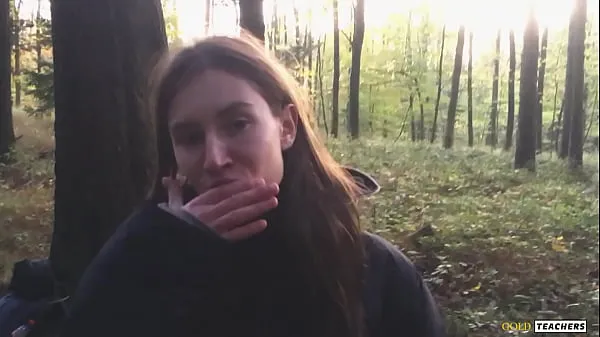 Nová Young shy Russian girl gives a blowjob in a German forest and swallow sperm in POV (first homemade porn from family archive nejlepší videa