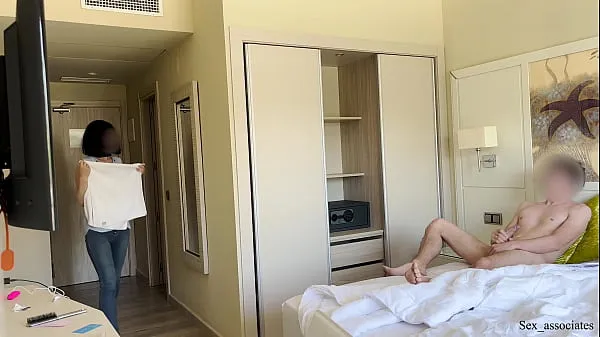 New Public Dick Flash. Hotel maid was shocked when she saw me masturbating during room cleaning service but decided to help me cum top Videos